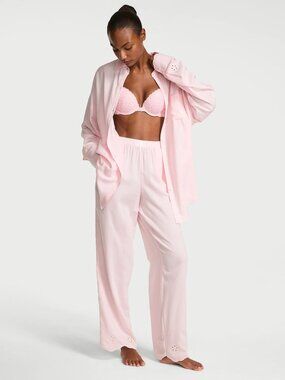 Victoria's Secret Modal - Cotton Eyelet Long Pajama Set, S (Reg)